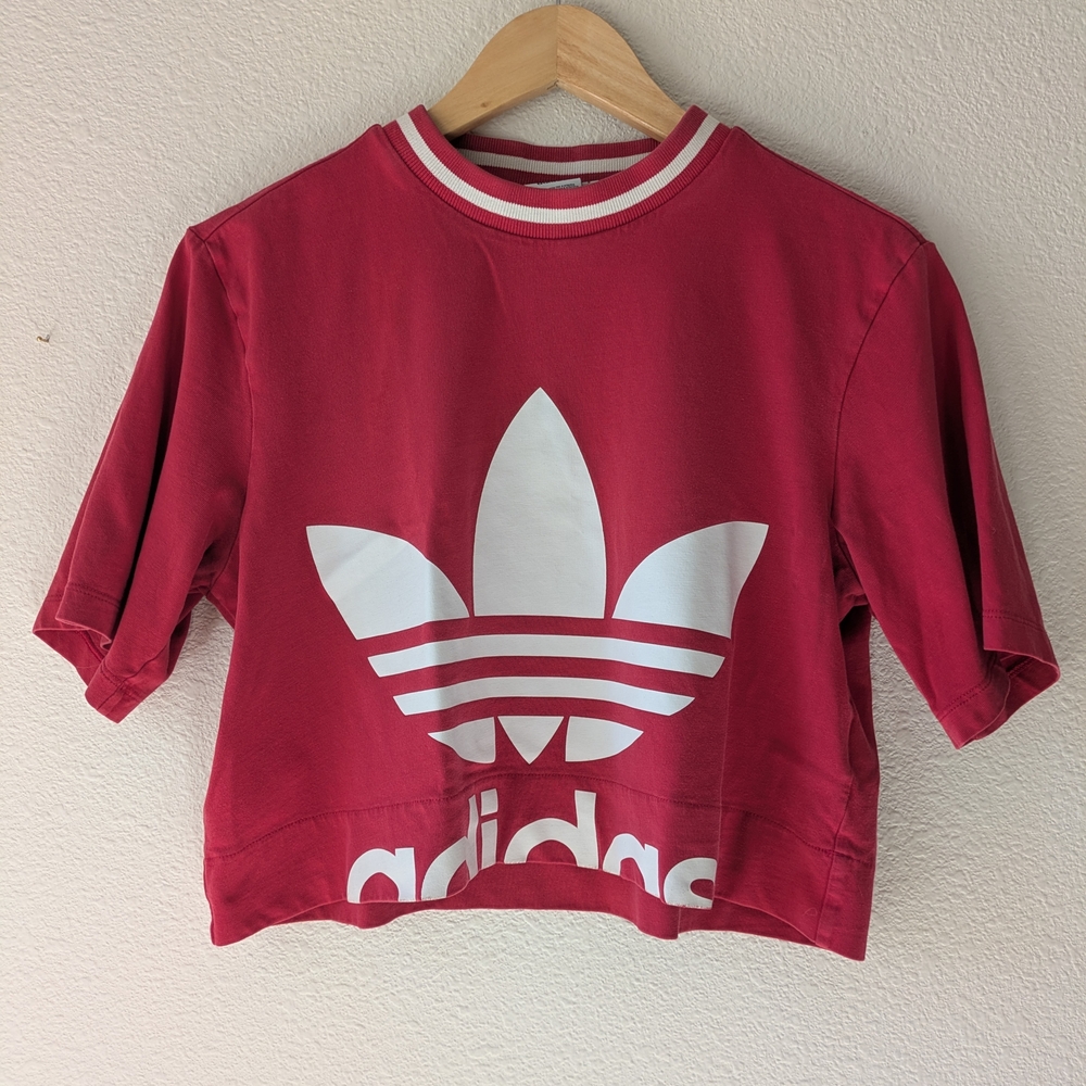 adidas Red Crop Tee with White Trefoil Logo